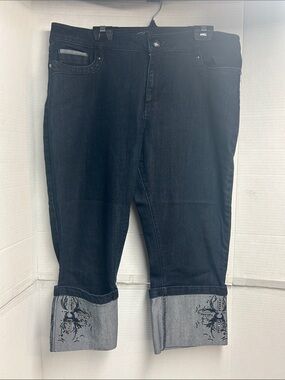 Simon Chang Indigo Denim Jeans with Embroidered Size 14
